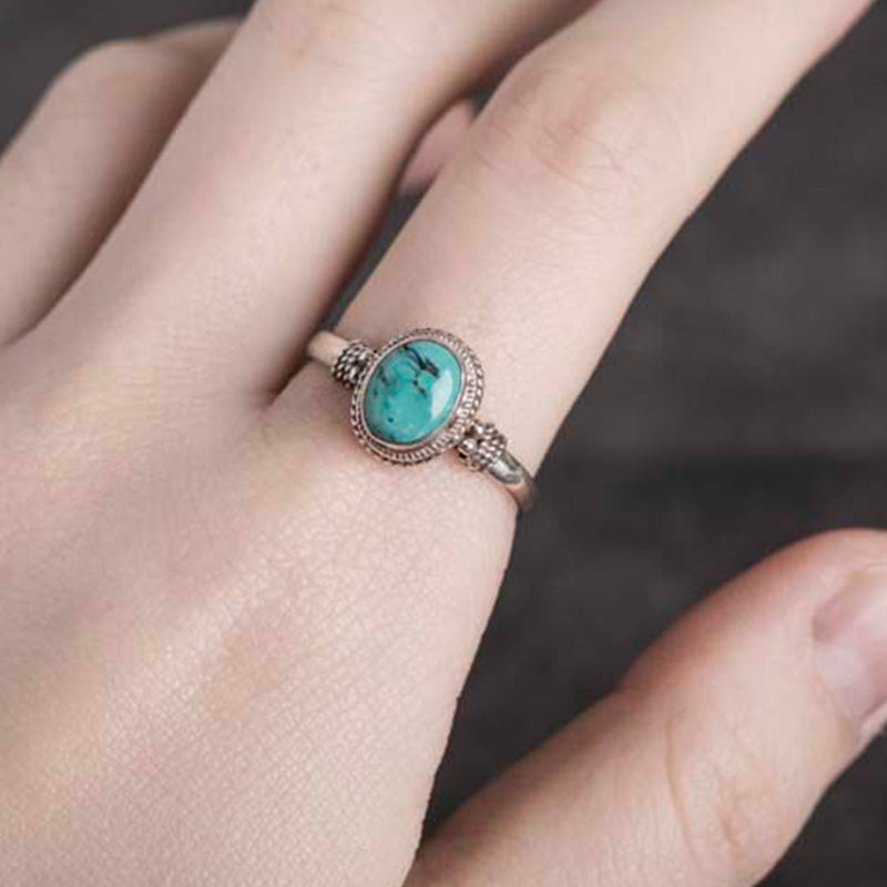Bague Sagesse en Turquoise Naturelle & Argent Sterling 925 – Ajustable Unisexe