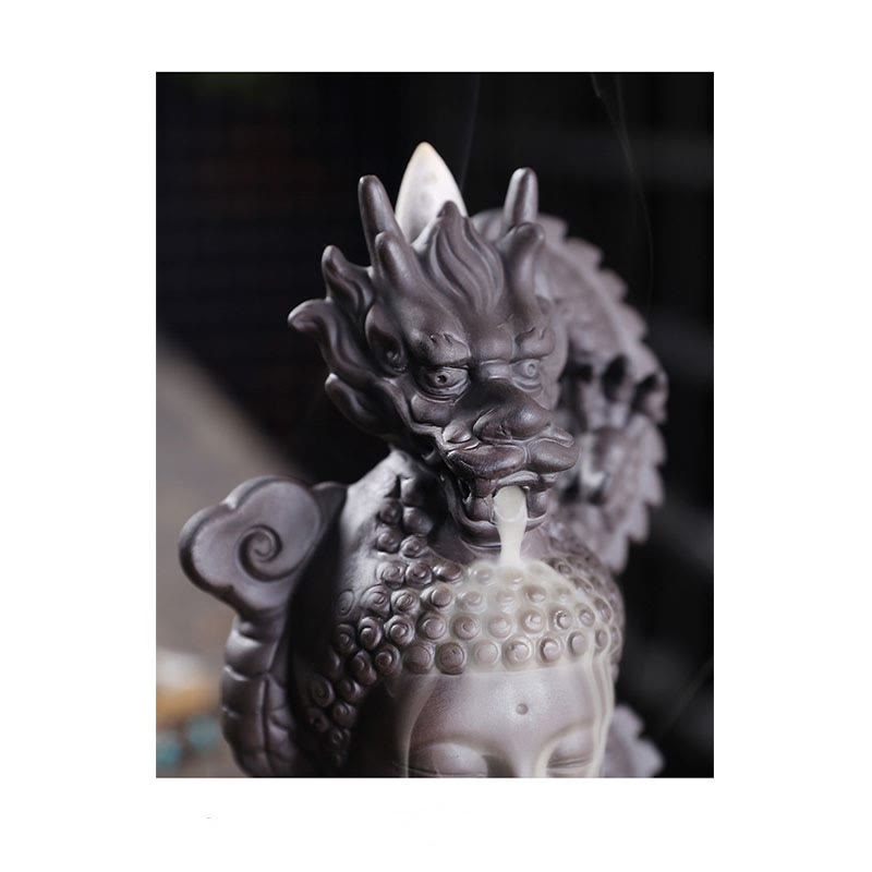 Porte-Encens Bouddha Dragon en Argile Pourpre 10,5 cm pour Méditation