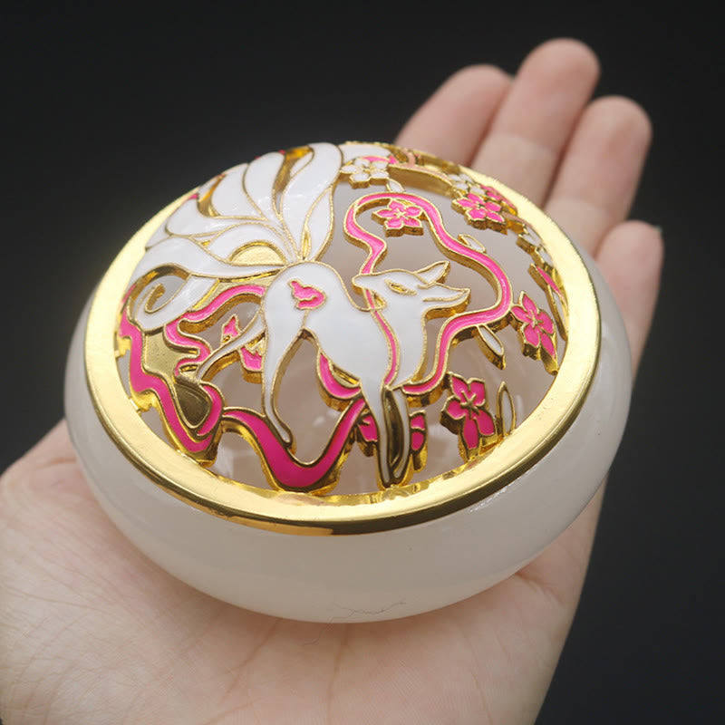 Brûleur d’Encens en Cristal Liuli Renard à Neuf Queues – Porte-Encens Cône pour Méditation