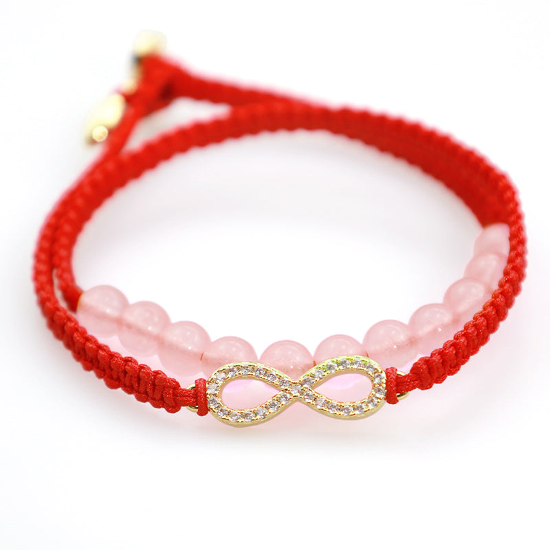 Bracelet Lotus Cristal Rose & Cordon Rouge – Amour & Intention
