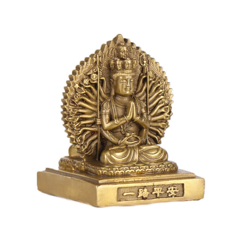 Figurine d'Avalokitesvara à mille mains de Chenrezig, statue de protection double face Kuan Yin Bodhisattva en cuivre massif, décoration
