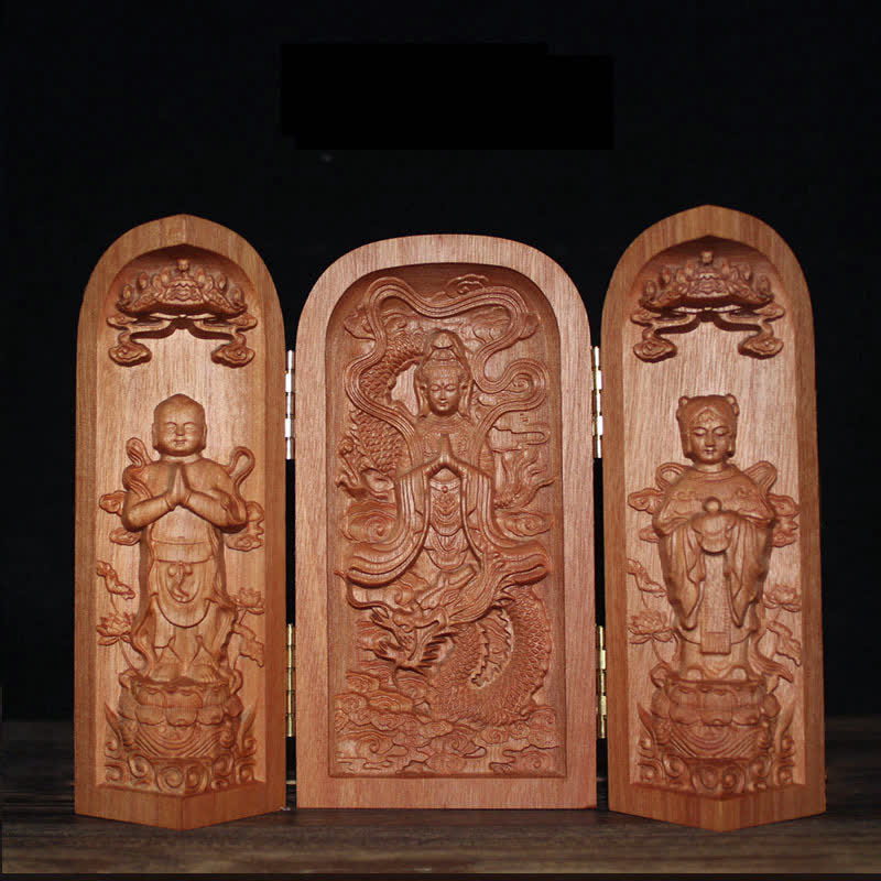 Autel de décoration pour la maison en bois de cerisier Bouddha Kwan Yin Avalokitesvara Compassion
