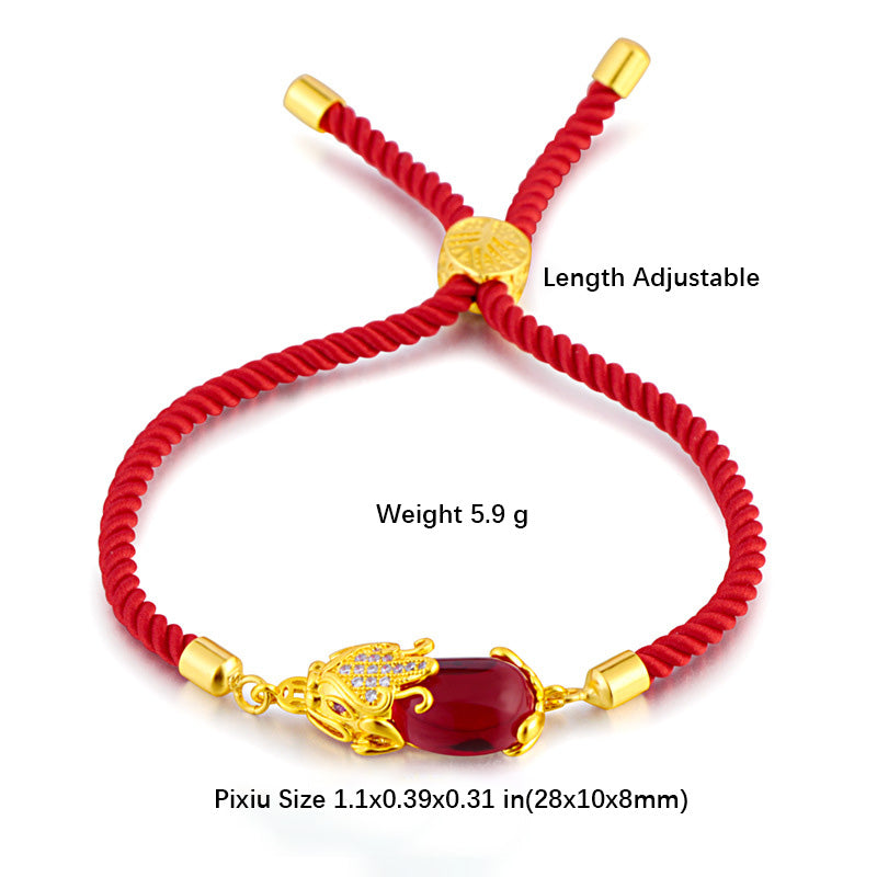 Bracelet Pixiu Ajustable en Agate Rouge | Abondance & Protection Symbolique
