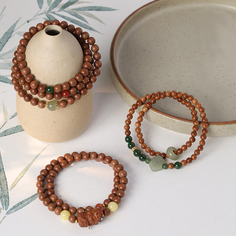 Bracelet Dalagan Sculpté – Bois d’Agar de Kalimantan & Pierres Naturelles