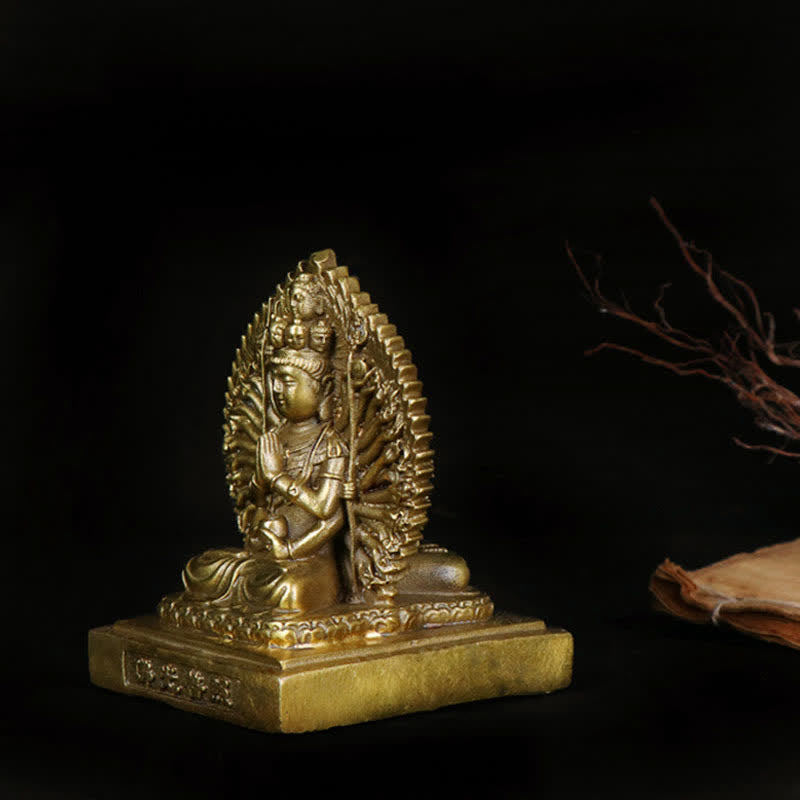 Figurine d'Avalokitesvara à mille mains de Chenrezig, statue de protection double face Kuan Yin Bodhisattva en cuivre massif, décoration