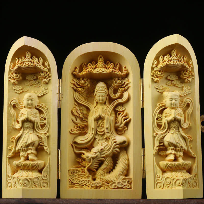Autel Spirituel Sculpté en Bois de Buis pour Méditation et Prière