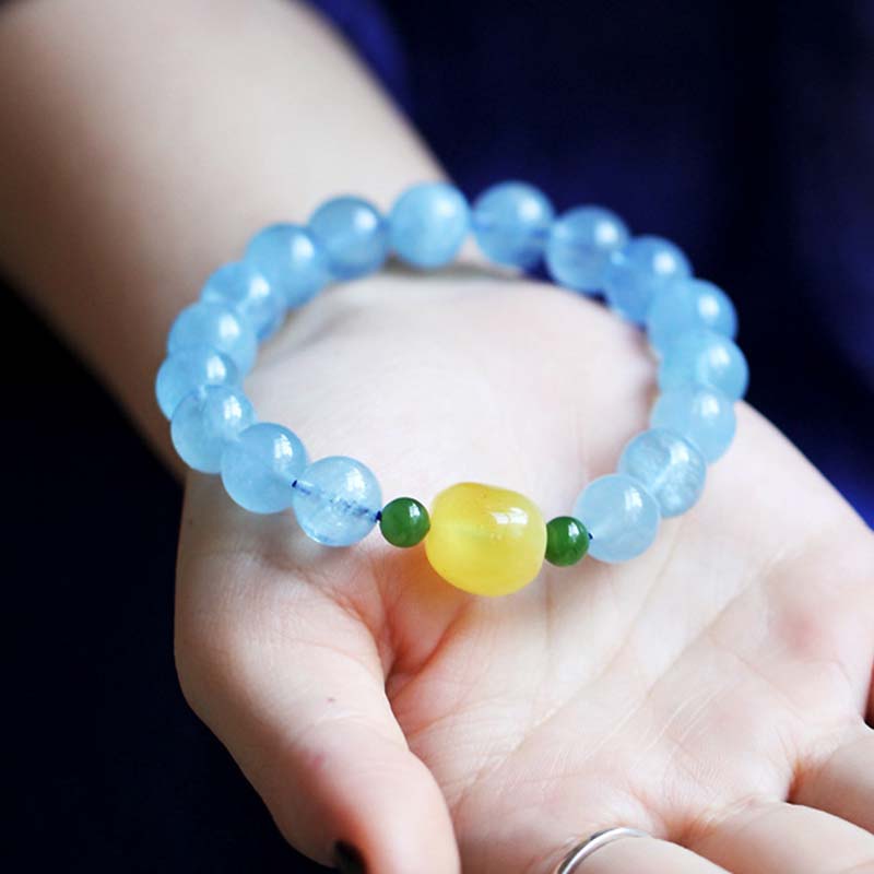 Bracelet Sérénité en Aigue-Marine & Ambre Naturels 8 mm | Harmonie & Apaisement Symbolique