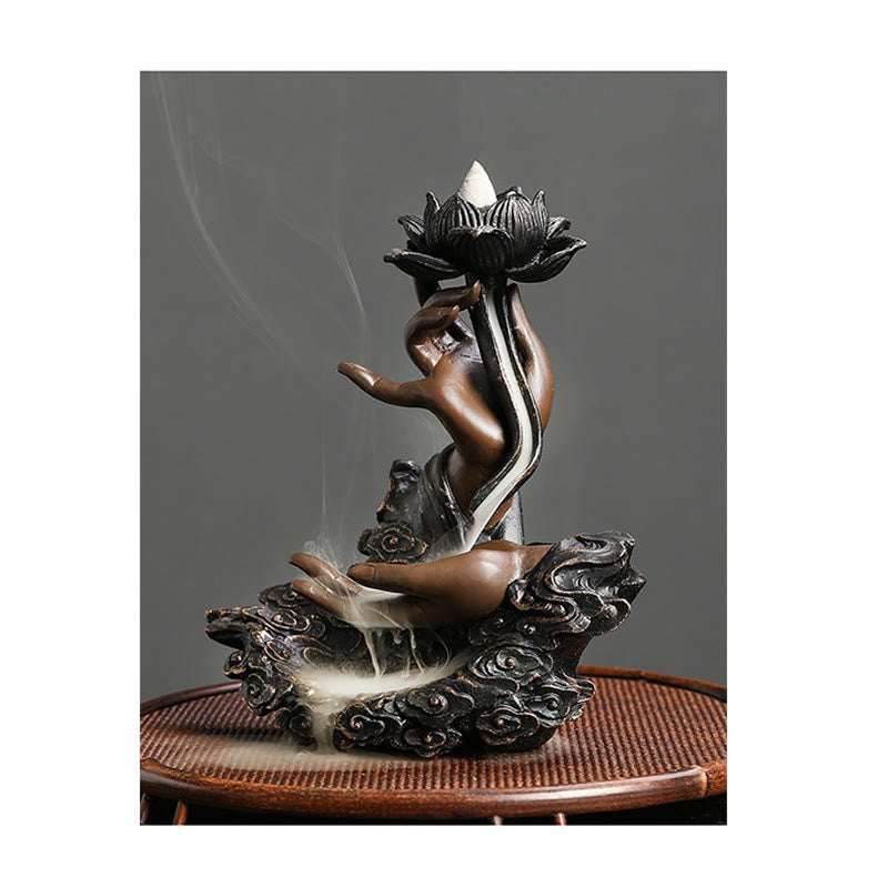 Brûleur d’Encens Lotus & Bouddha en Résine – Backflow & Décoration Zen