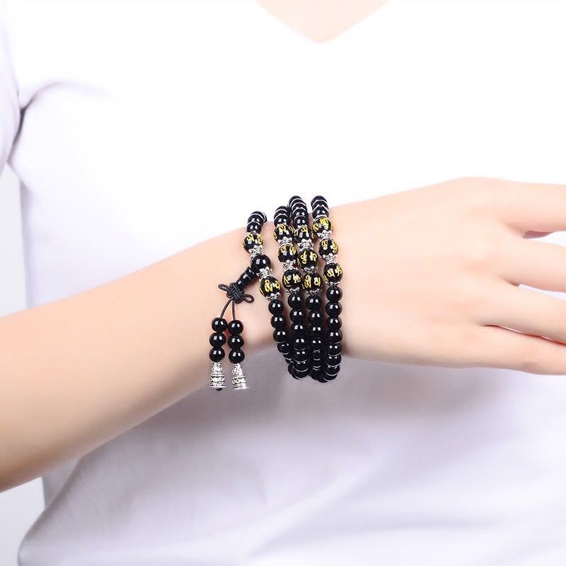 Bracelet Mala de Protection en Obsidienne Noire 6 mm – Six Mots Sacrés