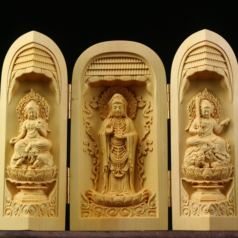 Autel Spirituel Sculpté en Bois de Buis pour Méditation et Prière