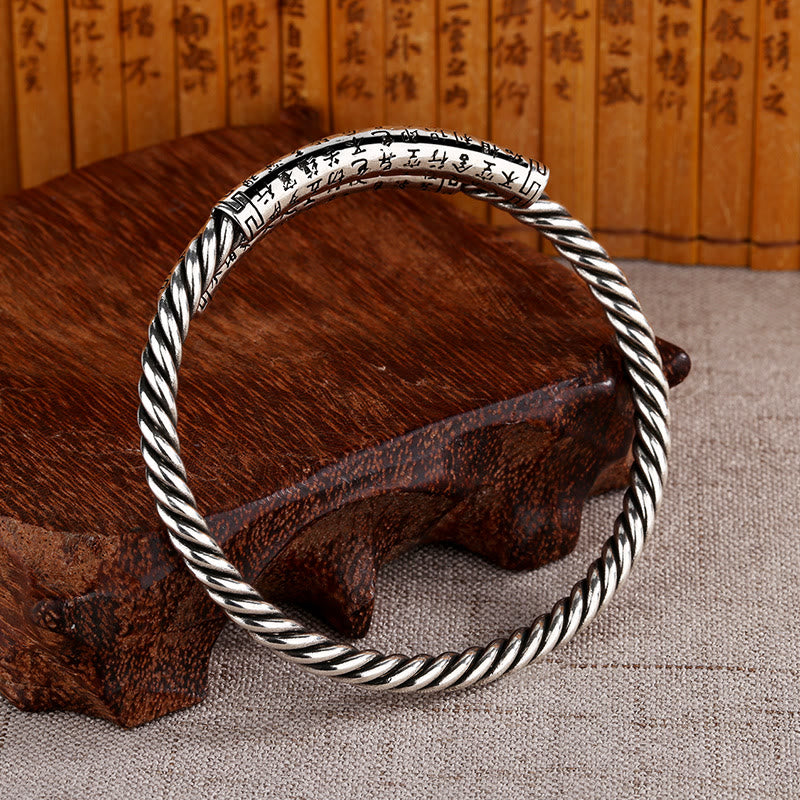 Bracelet en Cuivre Gravé Sutra du Cœur, Motif Torsadé Ajustable