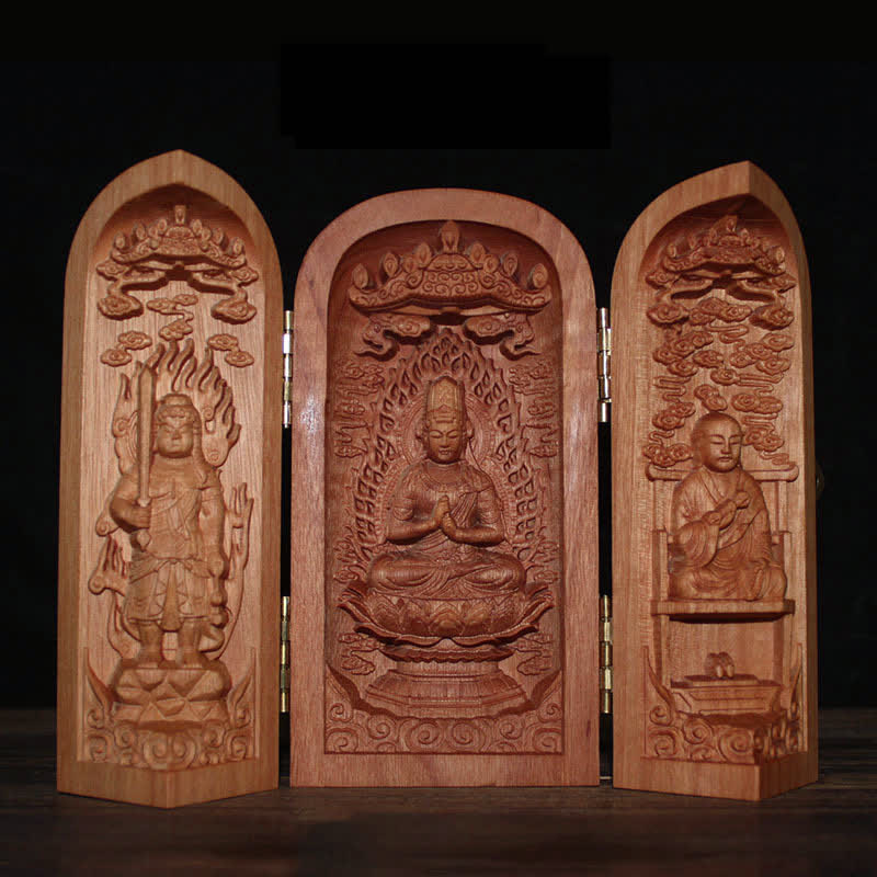 Autel de décoration pour la maison en bois de cerisier Bouddha Kwan Yin Avalokitesvara Compassion