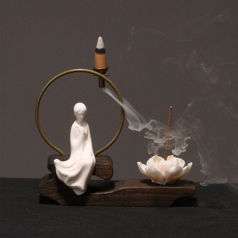 Brûleur d’Encens de Méditation en Céramique Lotus à Reflux