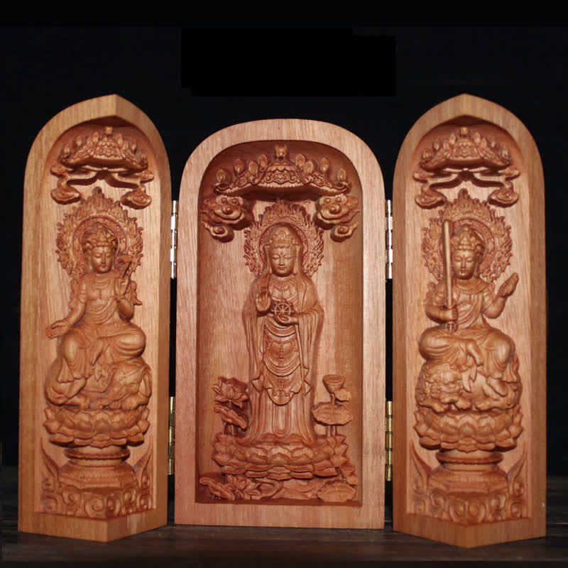 Autel de décoration pour la maison en bois de cerisier Bouddha Kwan Yin Avalokitesvara Compassion