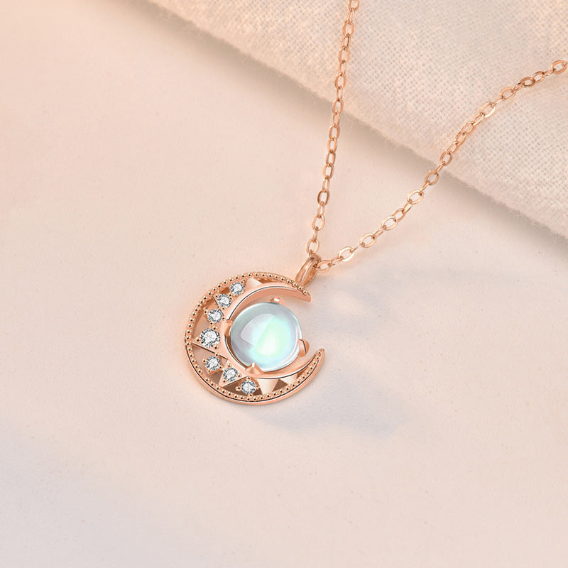 Collier Lune en Pierre de Lune Naturelle et Argent Sterling 925