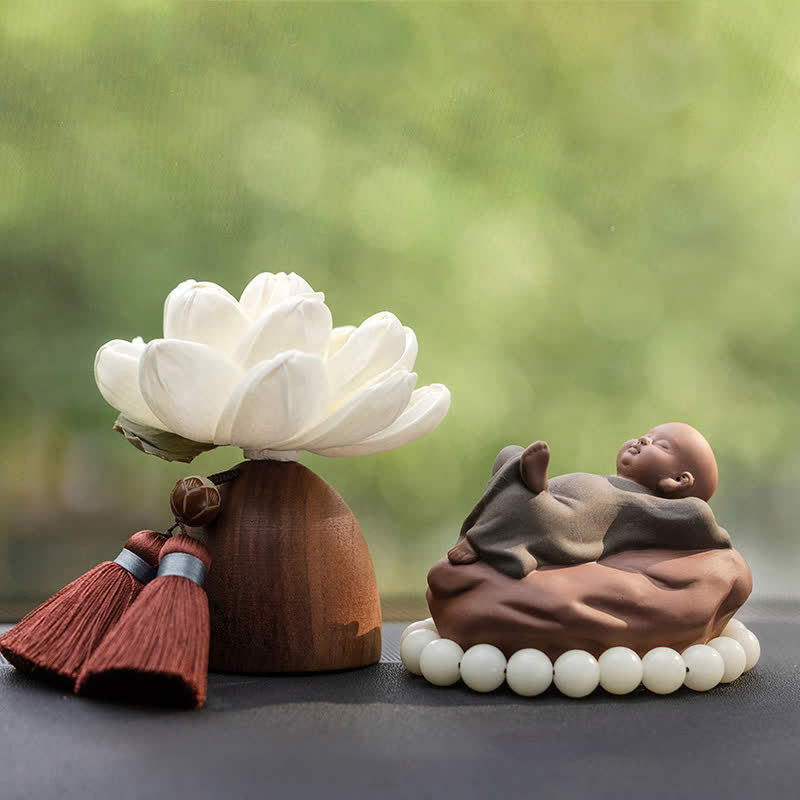 Statue Bouddha en Bois de Pêcher Noir 5,4 cm | Décoration Zen Fleur