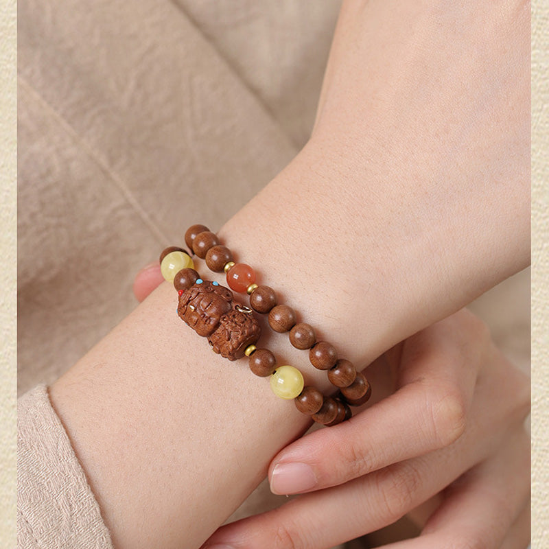 Bracelet Dalagan Sculpté – Bois d’Agar de Kalimantan & Pierres Naturelles