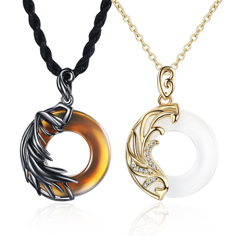 Collier Pendentif Rond en Obsidienne & Calcédoine
