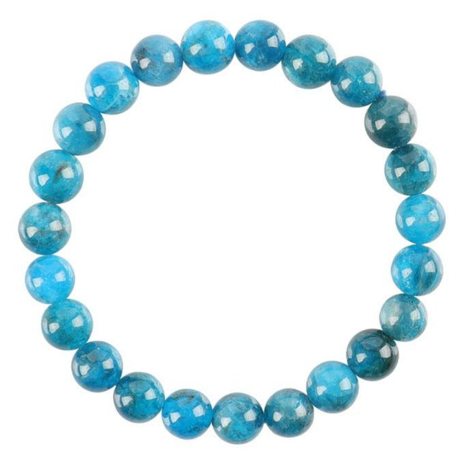 Bracelet en Apatite Bleue Naturelle 8 mm, Perles Polies Symboliques