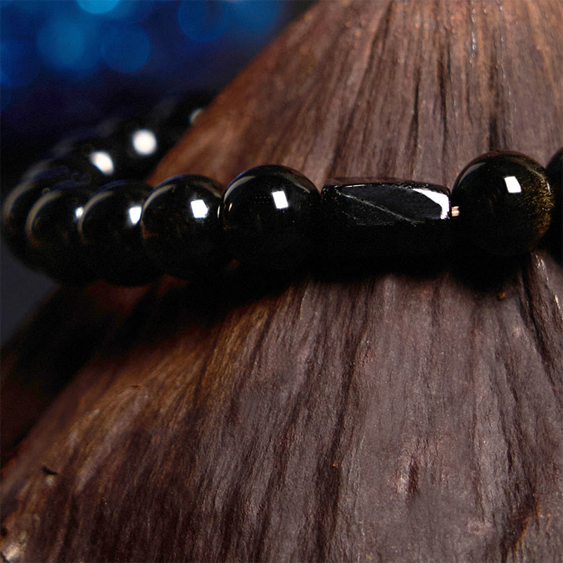 Bracelet Obsidienne Dorée & Tourmaline Noire 8 mm, Ancrage et Symbolique de Prospérité