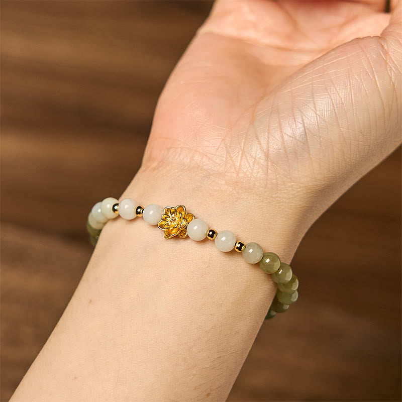 Bracelet Lotus Jade Hetian 8mm – Dégradé Blanc & Vert