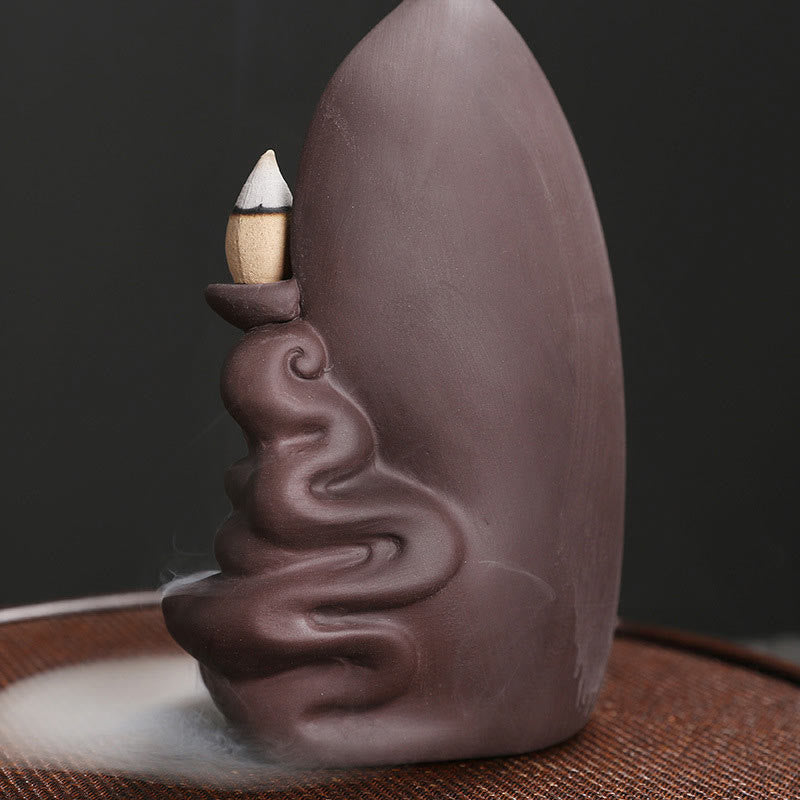 Brûleur d’Encens à Reflux Bouddha en Argile Pourpre – Design Lotus
