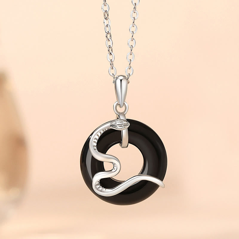 Pendentif Boucle de Paix en Argent 925 & Onyx Noir ou Calcédoine
