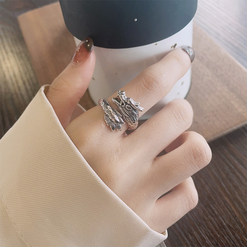Bague Force du Dragon en Argent Sterling 925 – Anneau Ajustable Symbolique Unisexe