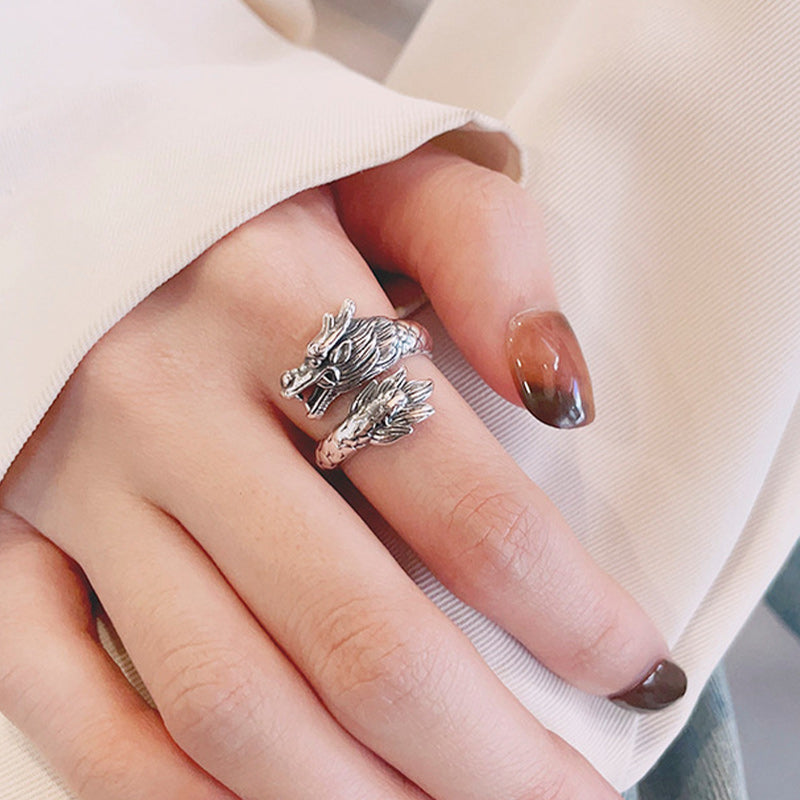 Bague Force du Dragon en Argent Sterling 925 – Anneau Ajustable Symbolique Unisexe