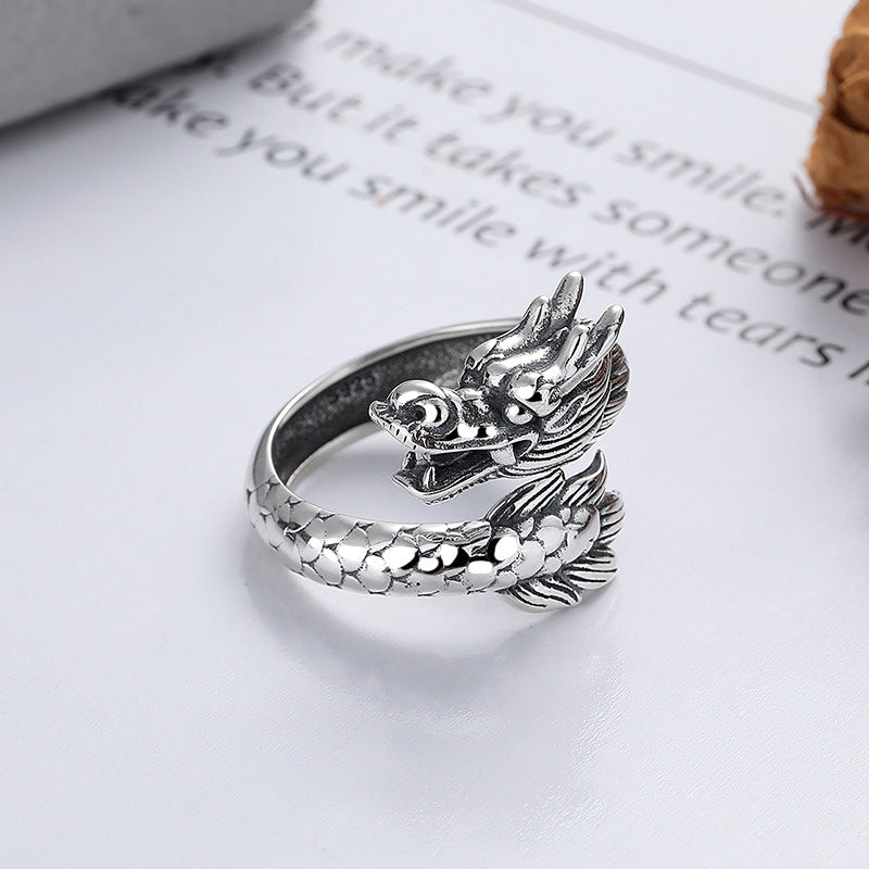 Bague Force du Dragon en Argent Sterling 925 – Anneau Ajustable Symbolique Unisexe