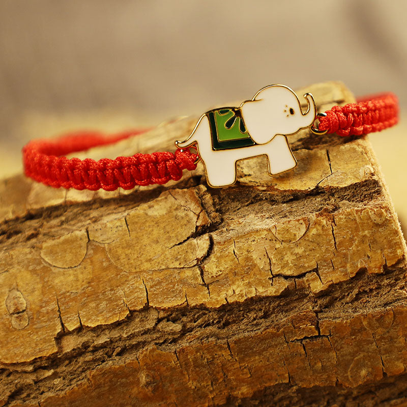 Bracelet Éléphant Argent 925 Cordon Rouge Traditionnel