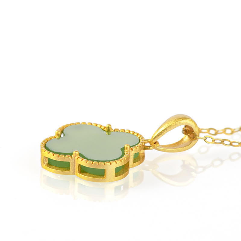 Collier Trèfle Porte-Bonheur en Jade Hetian & Argent Sterling 925