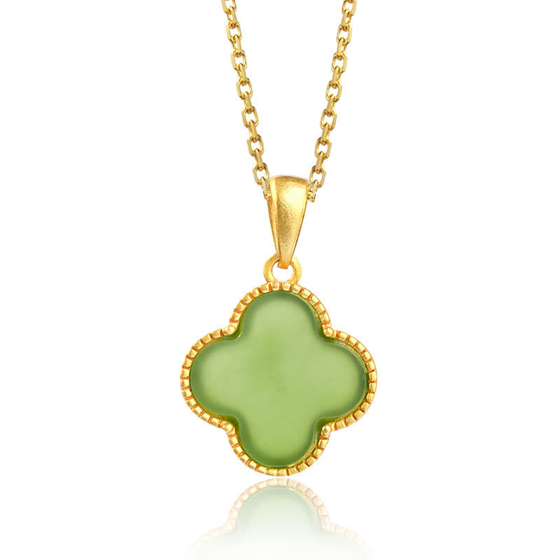 Collier Trèfle Porte-Bonheur en Jade Hetian & Argent Sterling 925