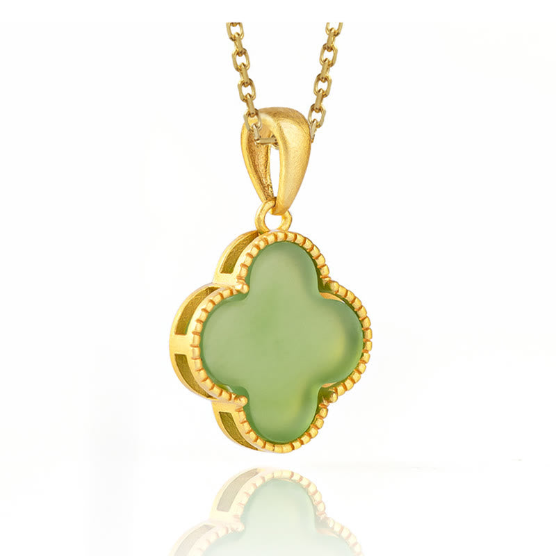Collier Trèfle Porte-Bonheur en Jade Hetian & Argent Sterling 925
