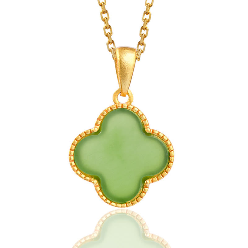 Collier Trèfle Porte-Bonheur en Jade Hetian & Argent Sterling 925