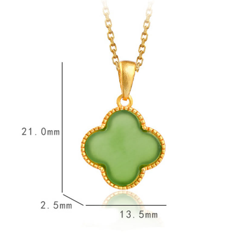 Collier Trèfle Porte-Bonheur en Jade Hetian & Argent Sterling 925