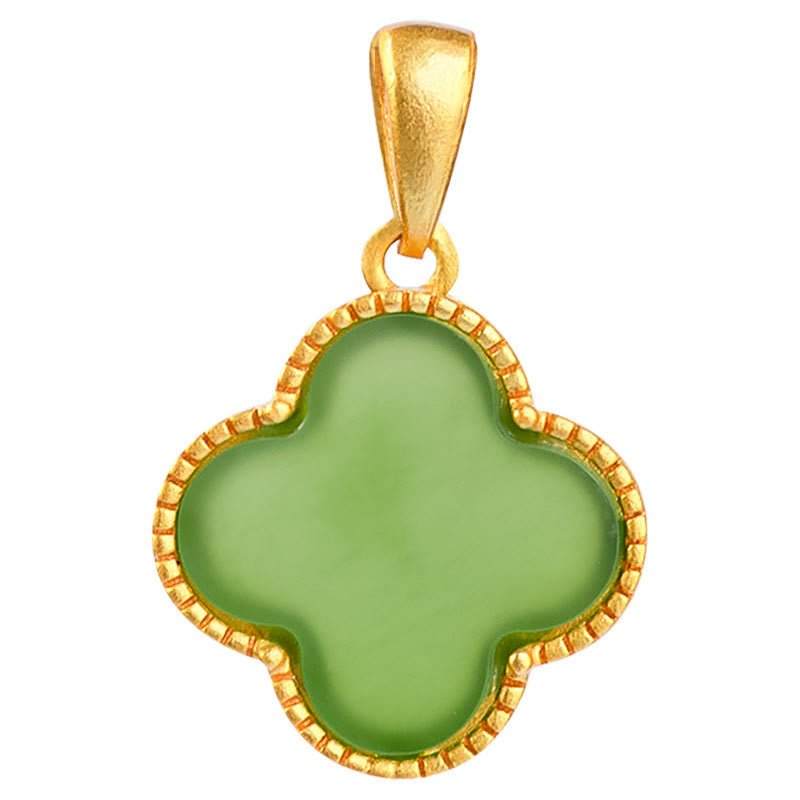 Collier Trèfle Porte-Bonheur en Jade Hetian & Argent Sterling 925