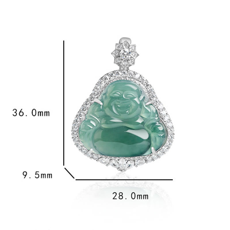 Collier Bouddha Rieur en Jade Naturel & Argent Sterling 925