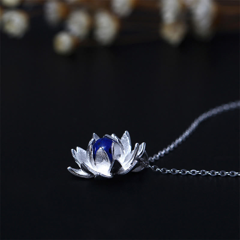 Collier Lotus Argent 925 & Lazurite – Clarté & Sérénité