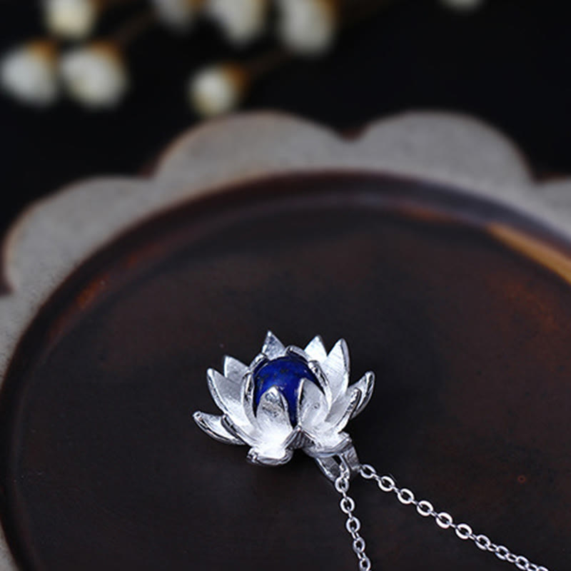 Collier Lotus Argent 925 & Lazurite – Clarté & Sérénité