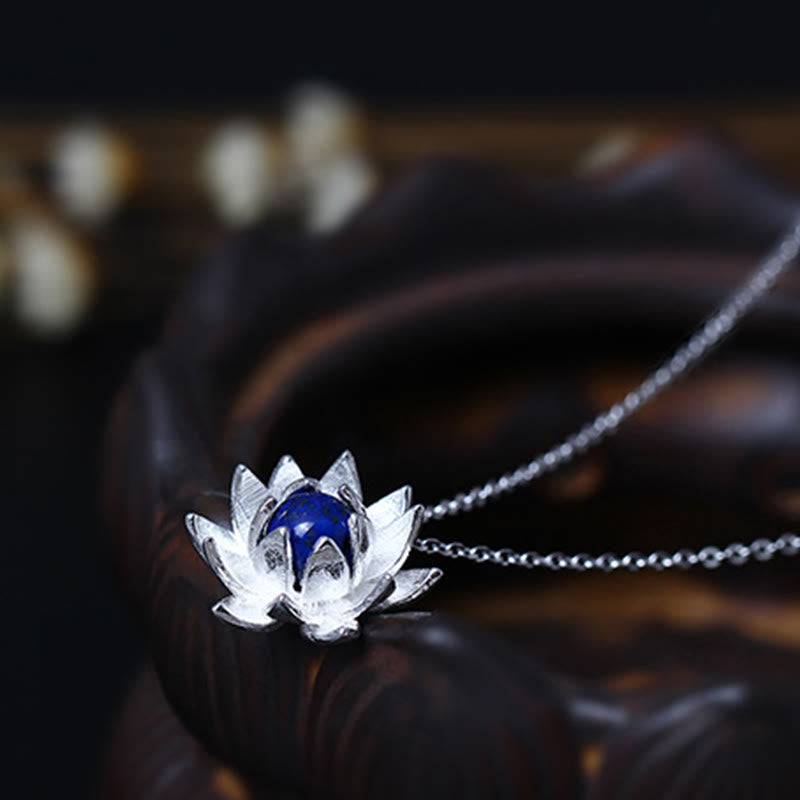 Collier Lotus Argent 925 & Lazurite – Clarté & Sérénité