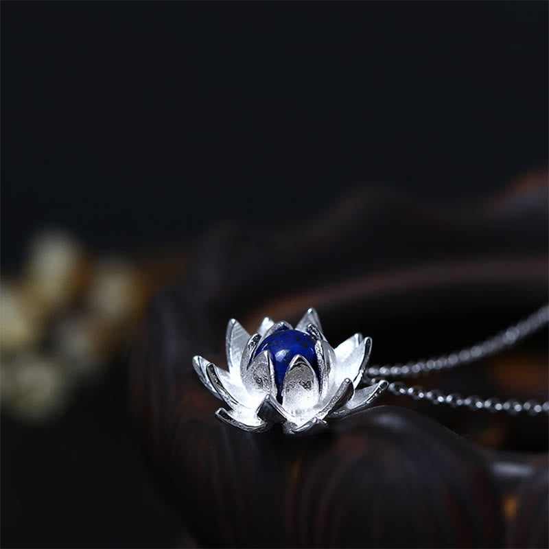 Collier Lotus Argent 925 & Lazurite – Clarté & Sérénité