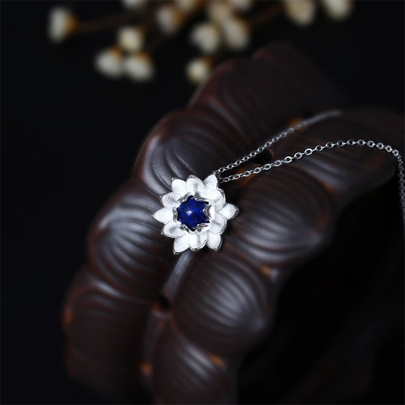 Collier Lotus Argent 925 & Lazurite – Clarté & Sérénité