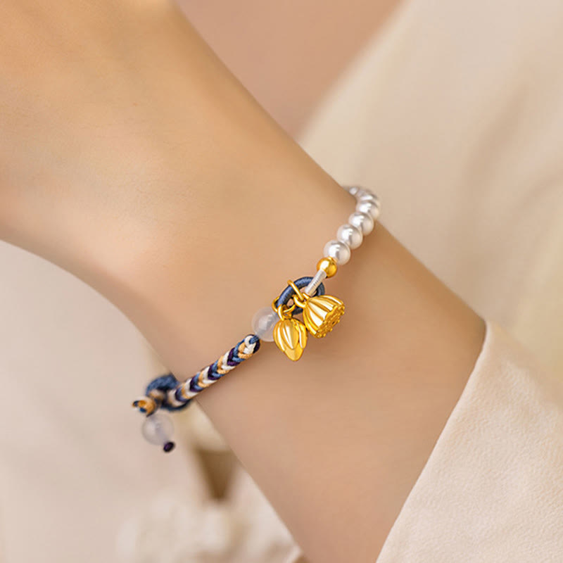 Bracelet Lotus Perle & Calcédoine Argent 925 – Pureté & Harmonie