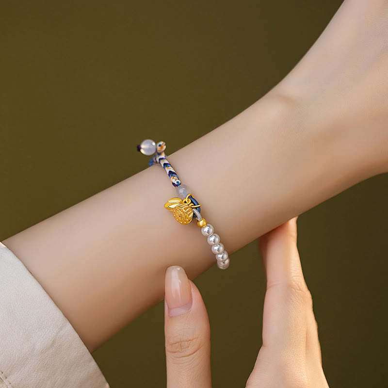 Bracelet Lotus Perle & Calcédoine Argent 925 – Pureté & Harmonie
