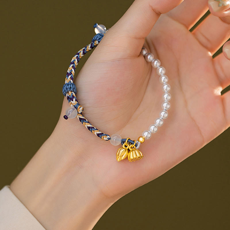 Bracelet Lotus Perle & Calcédoine Argent 925 – Pureté & Harmonie