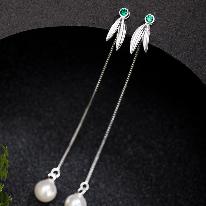 Boucles d’Oreilles Pendantes Bambou & Perles en Argent 925