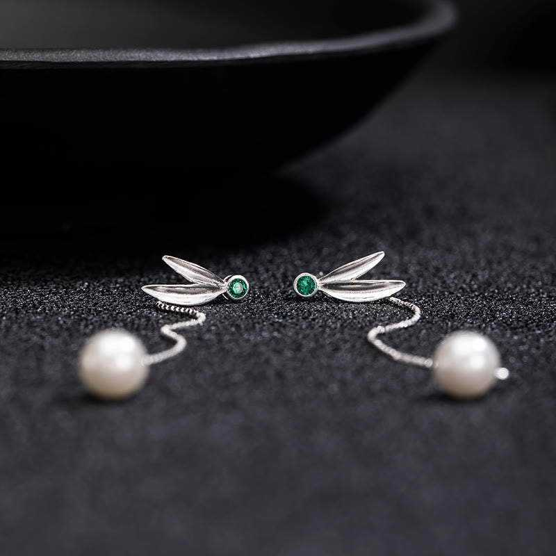 Boucles d’Oreilles Pendantes Bambou & Perles en Argent 925