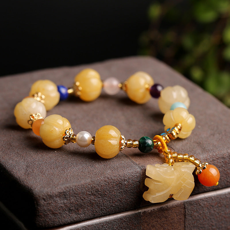 Bracelet Pixiu Wealth en Jade Soie Dorée Naturel 10 mm | Abondance & Protection Symbolique
