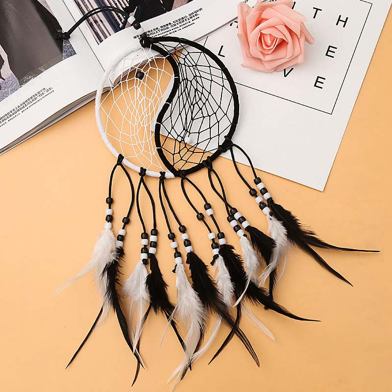 Attrape-rêves Yin Yang Filet circulaire avec plumes Décoration d'équilibre